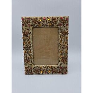 Beautiful Fabric Covered Embroidered Sequin Floral Picture Frame Copper Gold Red